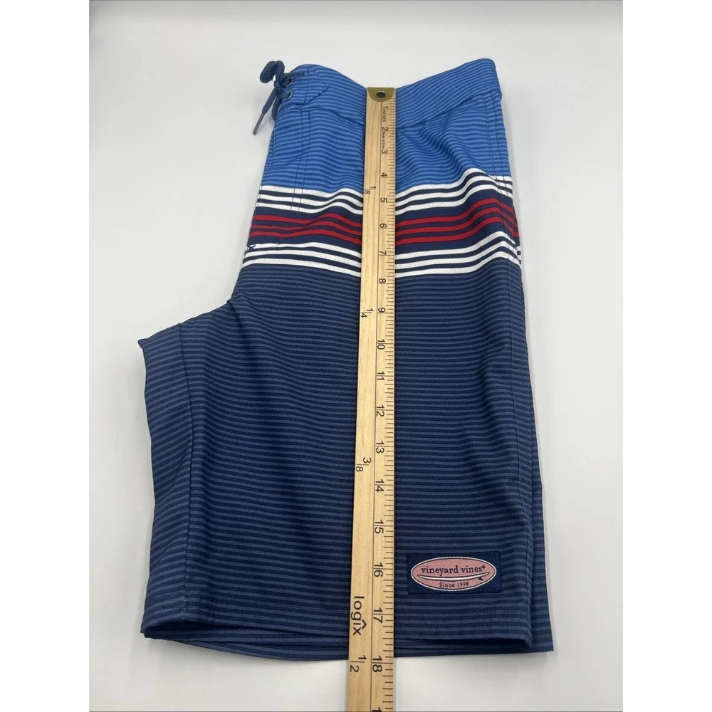 Vineyard Vines Blue Navy Red Striped Kids Swim Trunks